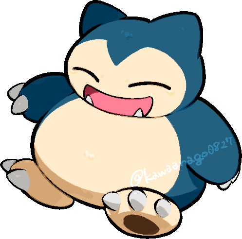 kawaanago, snorlax, nintendo, pokemon, commentary request, lowres, chibi, chibi only, closed eyes, fangs, full body, gen 1 pokemon, no humans, open mouth, pokemon (creature), pokemon focus, smile, solo, transparent background, twitter username