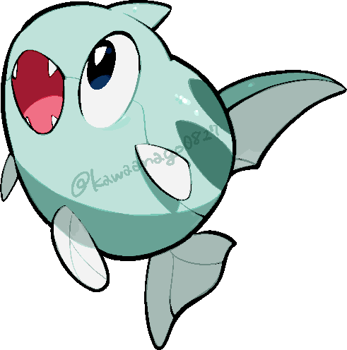 kawaanago, remoraid, nintendo, pokemon, commentary request, lowres, animal focus, chibi, chibi only, fangs, fish, full body, gen 2 pokemon, no humans, open mouth, pokemon (creature), pokemon focus, solo, transparent background, twitter username