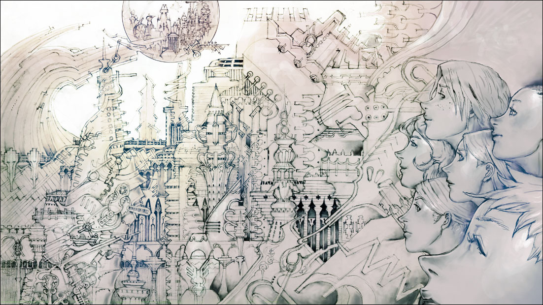 sukiyoshi (skiaki), tagme, 6+girls, greyscale, machine, monochrome, multiple girls