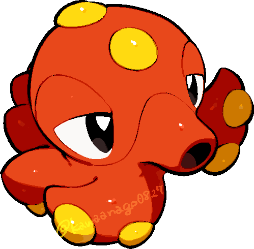 kawaanago, octillery, nintendo, pokemon, commentary request, lowres, animal focus, chibi, chibi only, full body, gen 2 pokemon, half-closed eyes, no humans, octopus, pokemon (creature), pokemon focus, solo, tentacles, transparent background, twitter username