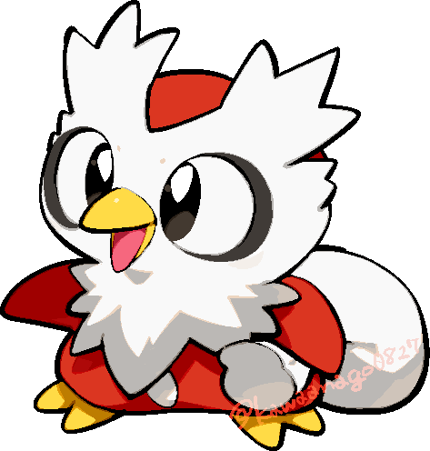 kawaanago, delibird, nintendo, pokemon, commentary request, lowres, chibi, chibi only, full body, gen 2 pokemon, no humans, open mouth, pokemon (creature), pokemon focus, smile, solo, transparent background, twitter username