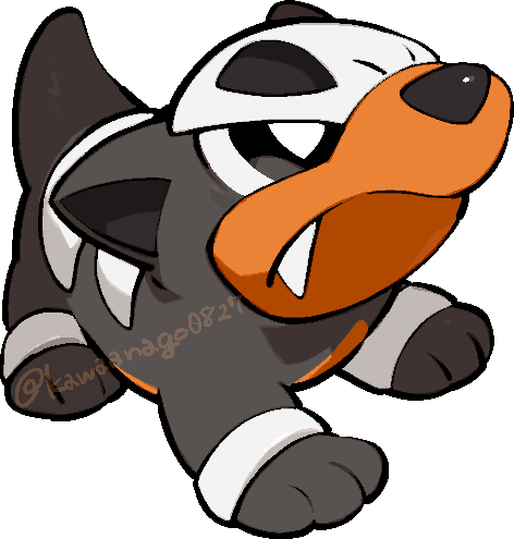 kawaanago, houndour, nintendo, pokemon, commentary request, lowres, animal focus, black eyes, bright pupils, chibi, chibi only, closed mouth, fang, full body, gen 2 pokemon, no humans, pokemon (creature), pokemon focus, solo, transparent background, twitter username, white pupils