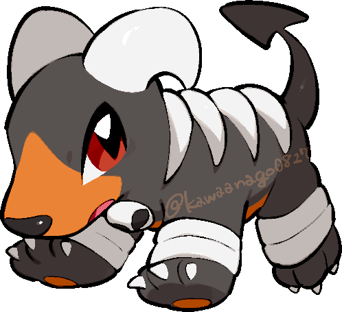 kawaanago, houndoom, nintendo, pokemon, commentary request, lowres, animal focus, chibi, chibi only, full body, gen 2 pokemon, horns, no humans, open mouth, pokemon (creature), pokemon focus, red eyes, solo, transparent background, twitter username
