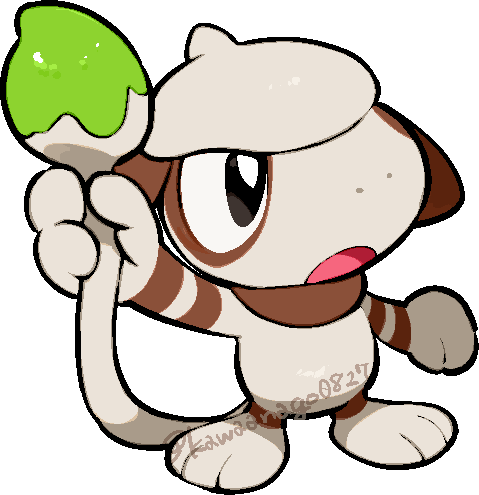 kawaanago, smeargle, nintendo, pokemon, commentary request, lowres, :o, black eyes, bright pupils, chibi, chibi only, full body, gen 2 pokemon, holding own tail, no humans, nostrils, open mouth, pokemon (creature), pokemon focus, solo, tail, transparent background, twitter username, white pupils