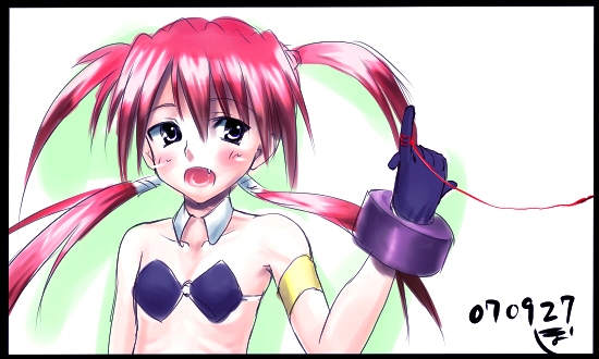 boshi (a-ieba), boshinote, agito, agito (nanoha), lyrical nanoha, mahou shoujo lyrical nanoha, mahou shoujo lyrical nanoha strikers, 00s, 1girl, artist name, dated, female focus, long hair, open mouth, red hair, signature, solo, twintails