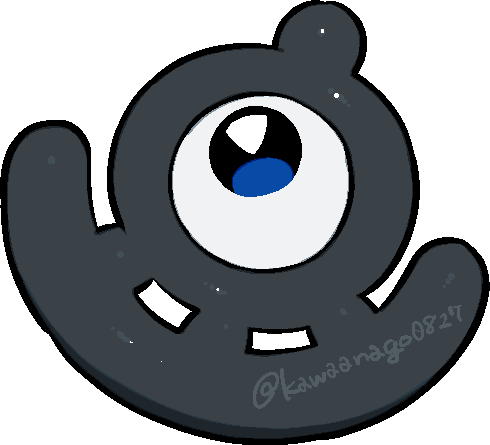kawaanago, unown, unown u, nintendo, pokemon, commentary request, lowres, chibi, chibi only, full body, gen 2 pokemon, no humans, one-eyed, pokemon (creature), pokemon focus, solo, transparent background, twitter username