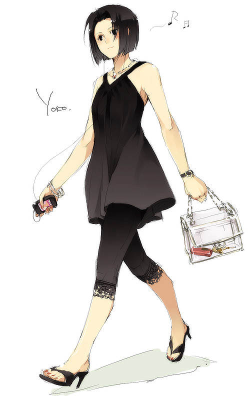 kyo (kuroichigo), mizuno youko, ipod touch, maria-sama ga miteru, 00s, 1girl, digital media player, female focus, high heels, ipod, nail polish, pink nails, sandals, shoes, solo