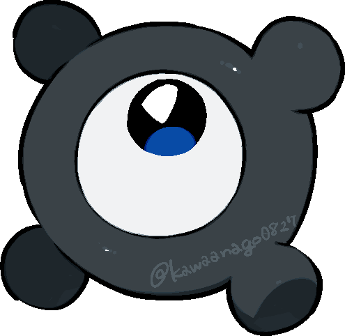 kawaanago, unown, unown x, nintendo, pokemon, commentary request, lowres, chibi, chibi only, full body, gen 2 pokemon, no humans, one-eyed, pokemon (creature), pokemon focus, solo, transparent background, twitter username