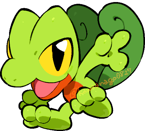 kawaanago, treecko, nintendo, pokemon, commentary request, lowres, chibi, chibi only, full body, gen 3 pokemon, no humans, nostrils, open mouth, pokemon (creature), pokemon focus, solo, transparent background, twitter username