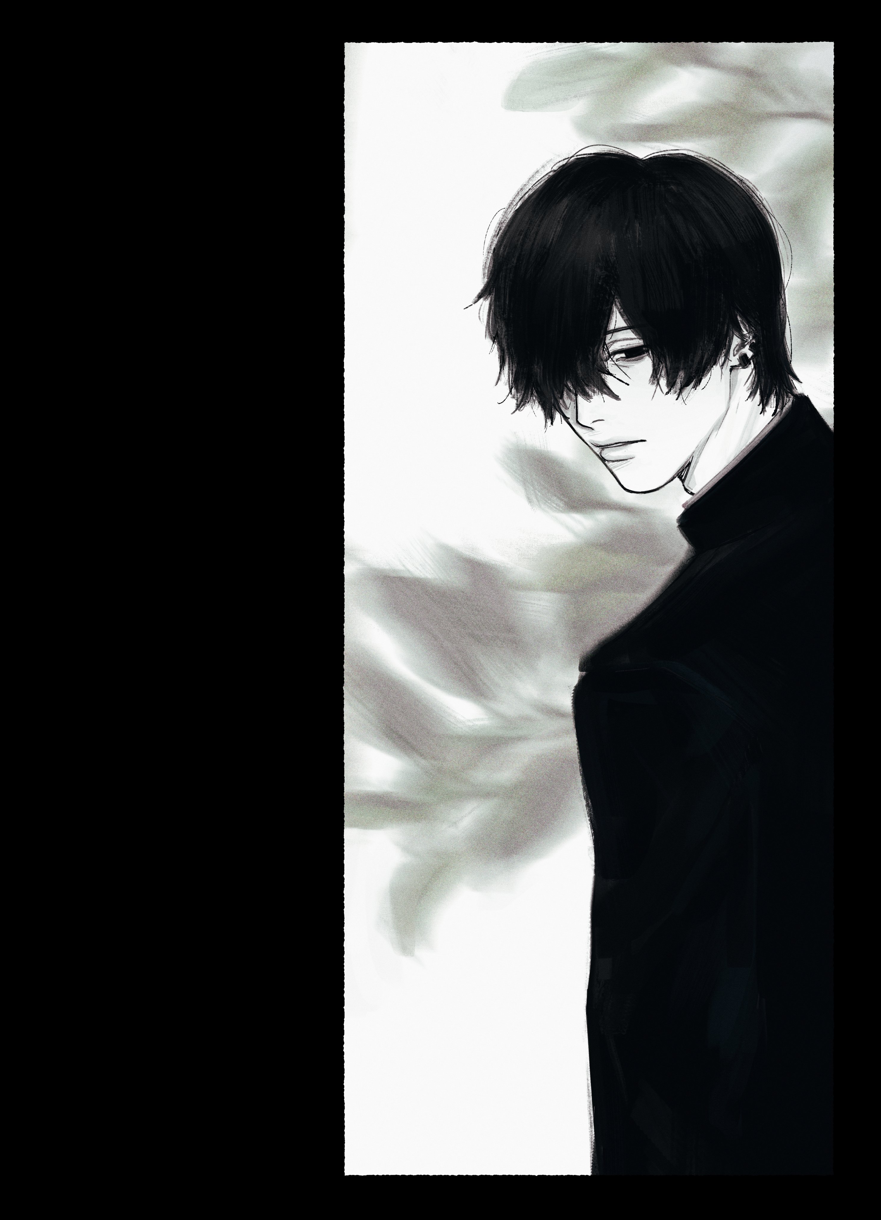 yoshida hirofumi, chainsaw man, absurdres, highres, 1boy, closed mouth, ear piercing, gakuran, lips, male focus, multiple piercings, piercing, school uniform, short hair, solo, th3kph0enix, upper body