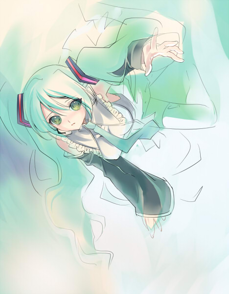 santa matsuri, hatsune miku, vocaloid, aqua eyes, aqua hair, detached sleeves, necktie, solo, twintails, yamaha