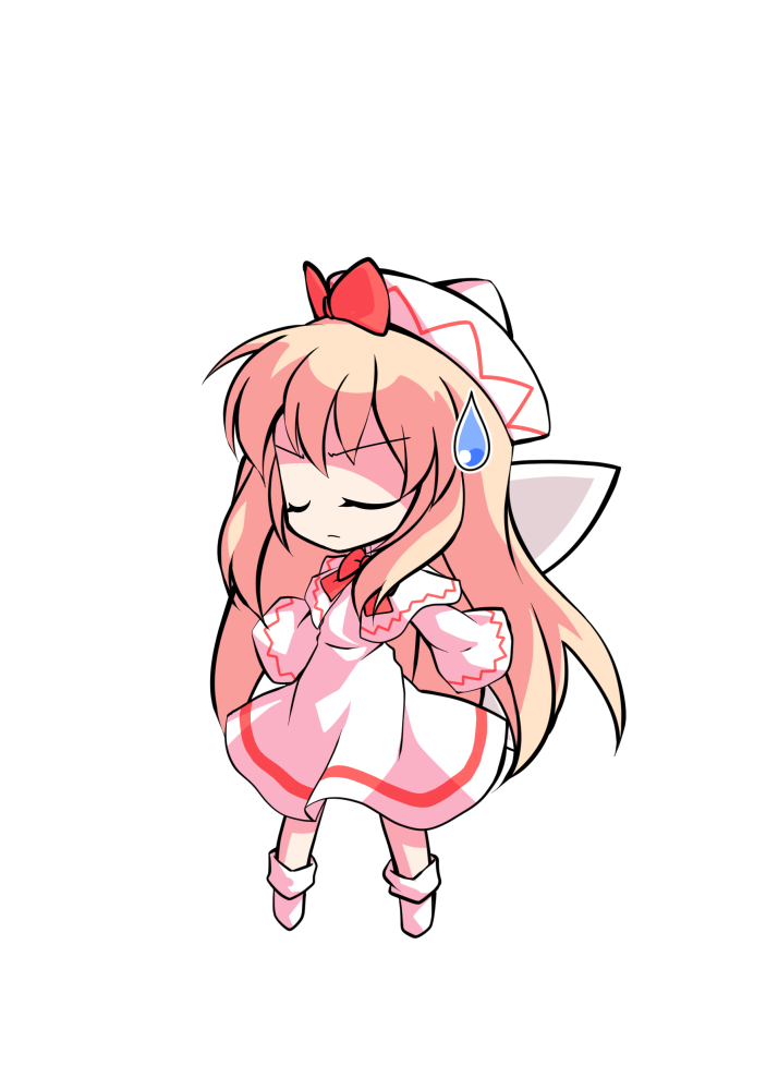 dairi, lily white, touhou, commentary request, large variant set, variant set, 1girl, a-pose, blonde hair, capelet, chibi, chibi only, dress, full body, hair between eyes, hat, legs apart, long hair, neck ribbon, red ribbon, ribbon, socks, solo, tachi-e, transparent background, white capelet, white dress, white hat, white socks, wide sleeves