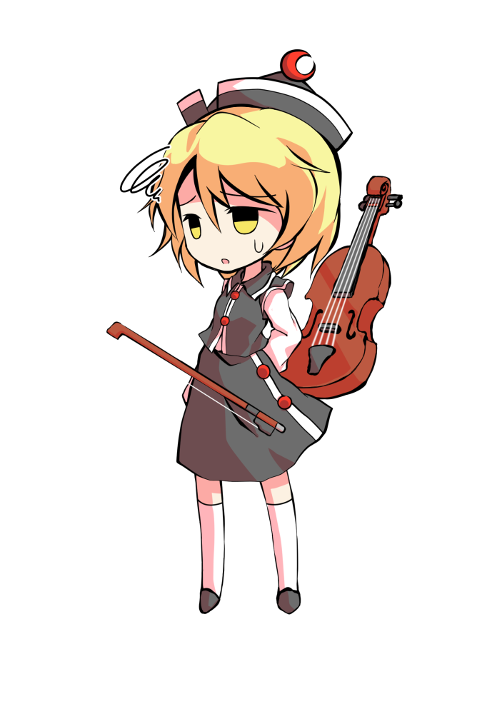 dairi, lunasa prismriver, touhou, commentary request, large variant set, variant set, 1girl, black hat, black shoes, black skirt, black vest, blonde hair, bow (music), buttons, chibi, chibi only, full body, hair between eyes, hat, instrument, kneehighs, long sleeves, shirt, shoes, short hair, skirt, socks, solo, tachi-e, transparent background, vest, violin, white shirt, white socks