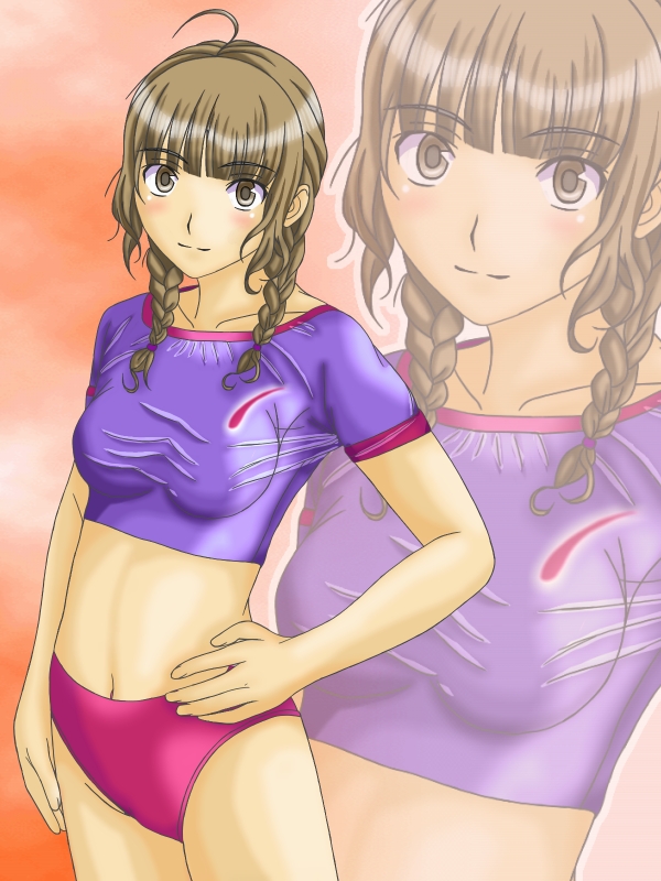 taka913, taka (pixiv), mizusawa mao, kimi kiss, braid, midriff, solo, twin braids, zoom layer