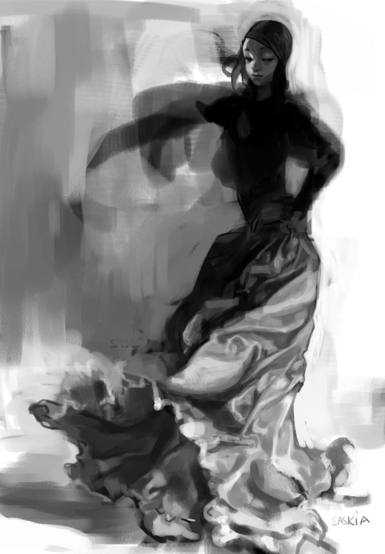 saskia gutekunst, original, bad id, bad pixiv id, closed eyes, greyscale, monochrome, sketch, solo