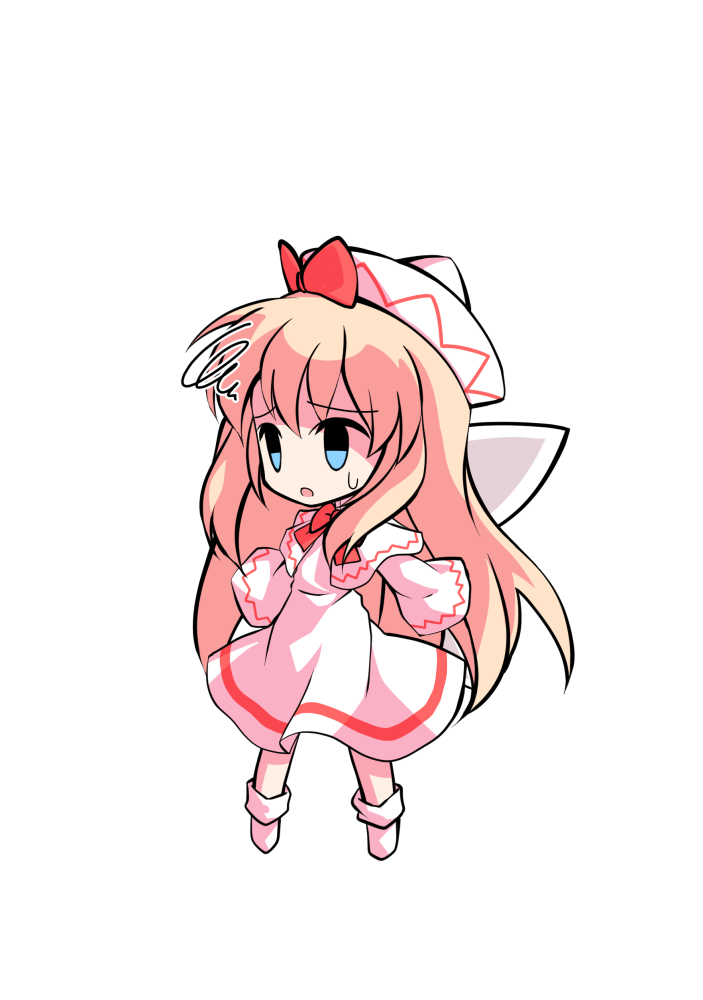 dairi, lily white, touhou, commentary request, large variant set, variant set, 1girl, a-pose, blonde hair, capelet, chibi, chibi only, dress, full body, hair between eyes, hat, legs apart, long hair, neck ribbon, red ribbon, ribbon, socks, solo, tachi-e, transparent background, white capelet, white dress, white hat, white socks, wide sleeves