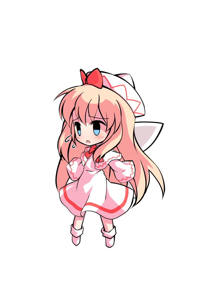 dairi, lily white, touhou, commentary request, large variant set, variant set, 1girl, a-pose, blonde hair, capelet, chibi, chibi only, dress, full body, hair between eyes, hat, legs apart, long hair, neck ribbon, red ribbon, ribbon, socks, solo, tachi-e, transparent background, white capelet, white dress, white hat, white socks, wide sleeves