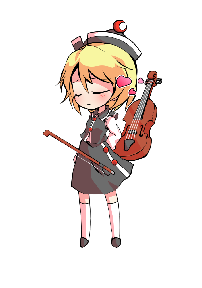 dairi, lunasa prismriver, touhou, commentary request, large variant set, variant set, 1girl, black hat, black shoes, black skirt, black vest, blonde hair, bow (music), buttons, chibi, chibi only, full body, hair between eyes, hat, instrument, kneehighs, long sleeves, shirt, shoes, short hair, skirt, socks, solo, tachi-e, transparent background, vest, violin, white shirt, white socks
