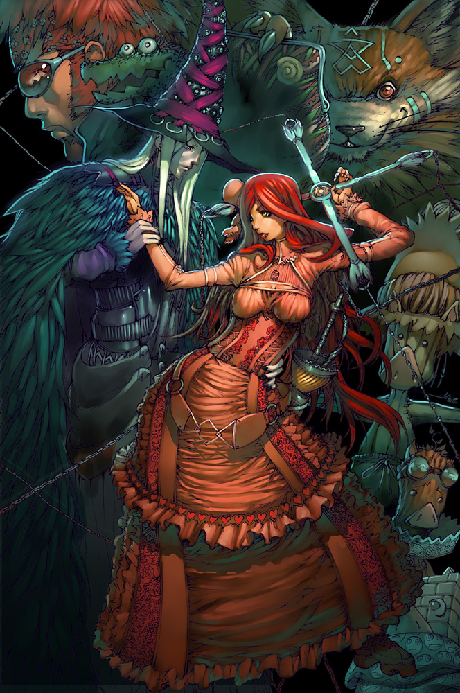 hector enrique sevilla lujan, cross, dress, goggles, green eyes, hat, long hair, red hair, wizard, wizard hat