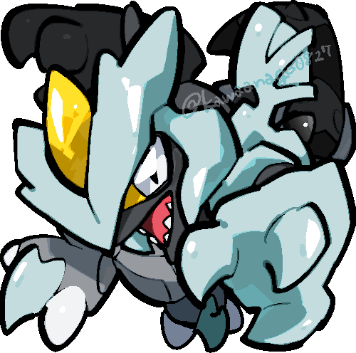 kawaanago, black kyurem, kyurem, nintendo, pokemon, commentary request, lowres, chibi, chibi only, claws, colored sclera, full body, gen 5 pokemon, legendary pokemon, lower teeth only, no humans, open mouth, pokemon (creature), pokemon focus, sharp teeth, solo, teeth, transparent background, twitter username, white eyes, yellow sclera