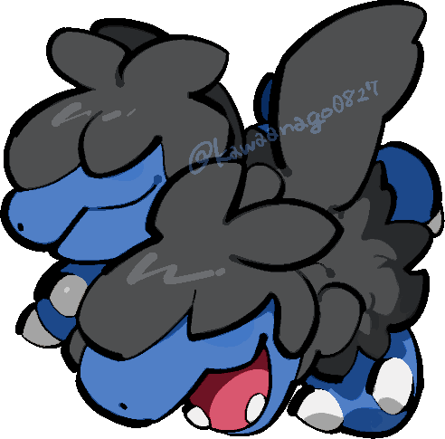 kawaanago, zweilous, nintendo, pokemon, commentary request, lowres, chibi, chibi only, closed mouth, fangs, full body, gen 5 pokemon, hair over eyes, multiple heads, no humans, nostrils, open mouth, pokemon (creature), pokemon focus, solo, transparent background, twitter username