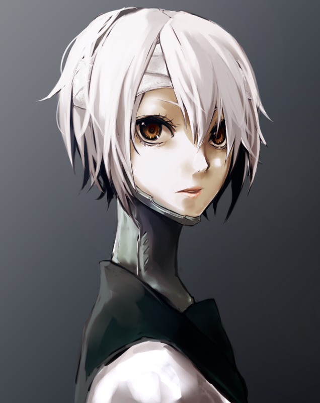 arisaka ako, silver hair, bad id, bad pixiv id, tagme, bandages, brown eyes, short hair, solo