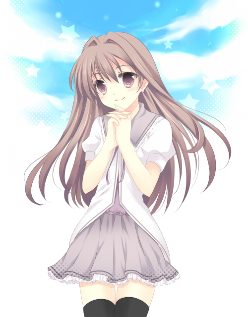 takase kanan, original, 1girl, black thighhighs, brown eyes, brown hair, brown skirt, female focus, looking at viewer, pleated skirt, sailor collar, school uniform, serafuku, shirt, skirt, solo, thighhighs, white shirt, zettai ryouiki