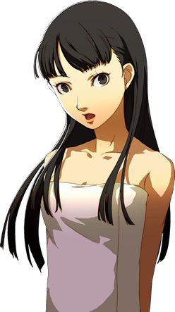 soejima shigenori, amagi yukiko, atlus, persona, persona 4, lowres, 1girl, black hair, female focus, naked towel, solo, towel, transparent background