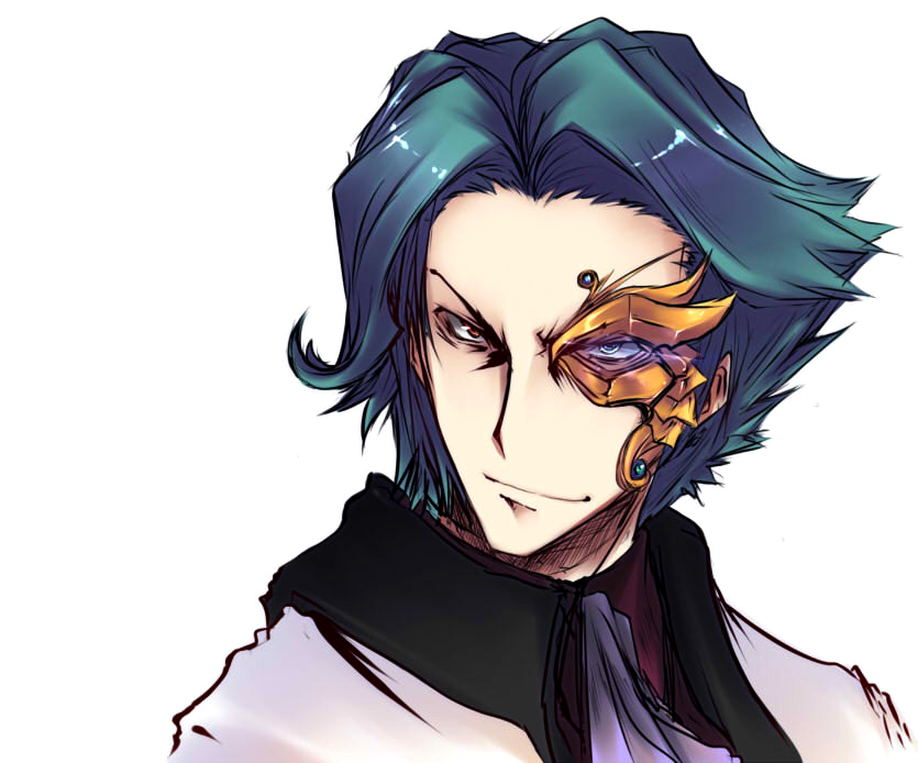nakabayashi ryuu, jeremiah gottwald, code geass, bad id, bad pixiv id, 00s, 1boy, blue hair, green hair, male focus, mask, red eyes, solo
