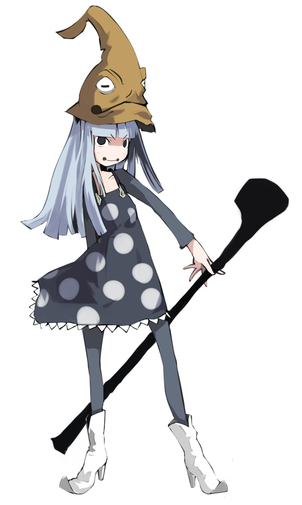 inemuri uno, eruka frog, soul eater, bad id, bad pixiv id, 00s, ankle boots, black eyes, blue hair, boots, hat, leggings, long hair, pantyhose, solo, staff