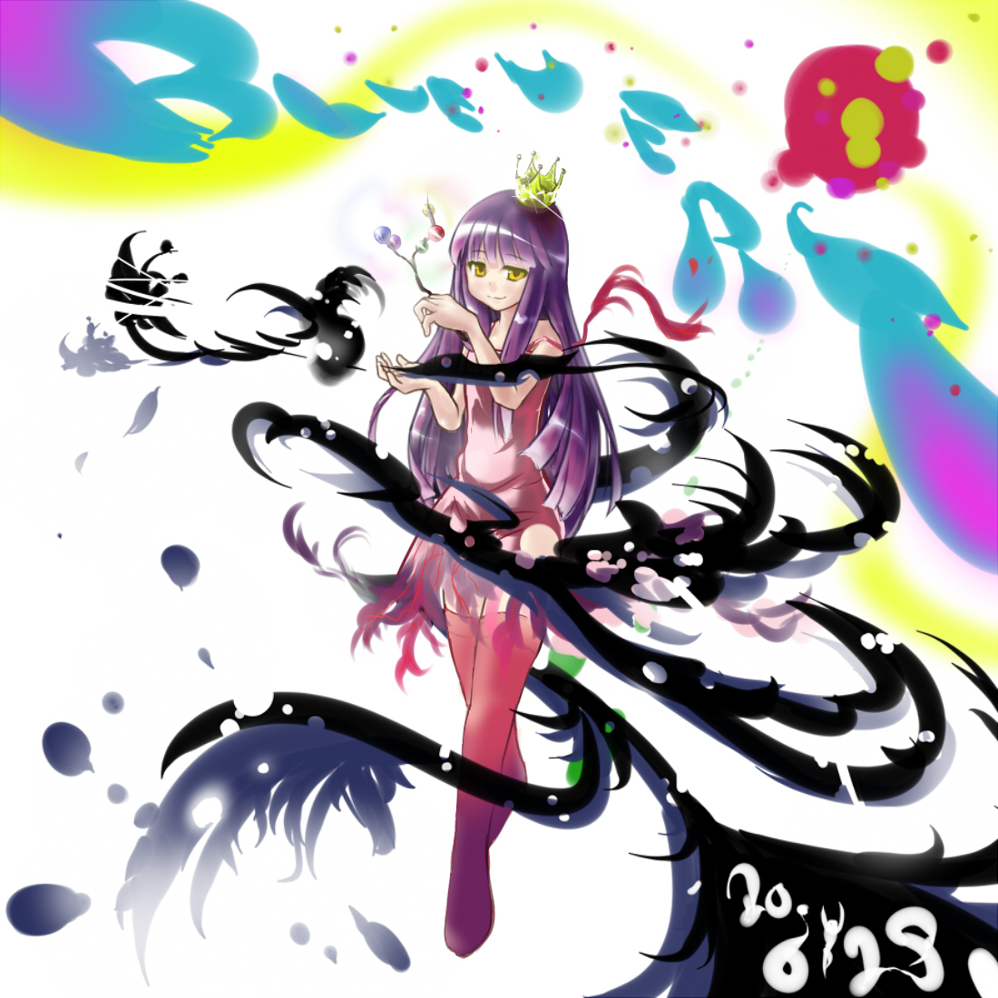 blue vert, houraisan kaguya, touhou, 1girl, female focus, long hair, purple hair, solo, thighhighs