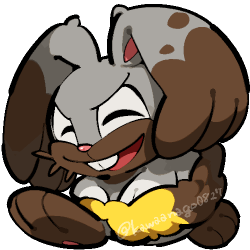 kawaanago, diggersby, nintendo, pokemon, commentary request, lowres, buck teeth, chibi, chibi only, closed eyes, full body, gen 6 pokemon, no humans, open mouth, pokemon (creature), pokemon focus, smile, solo, teeth, transparent background, twitter username