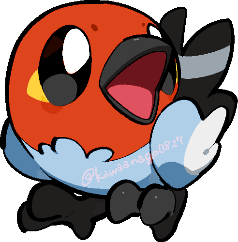 kawaanago, fletchling, nintendo, pokemon, commentary request, lowres, animal focus, bird, chibi, chibi only, full body, gen 6 pokemon, no humans, open mouth, pokemon (creature), pokemon focus, solo, transparent background, twitter username