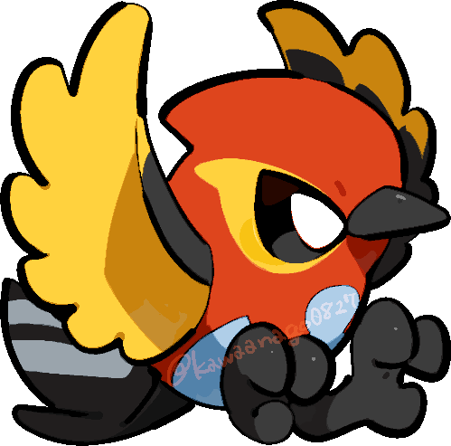 kawaanago, fletchinder, nintendo, pokemon, commentary request, lowres, animal focus, bird, chibi, chibi only, closed mouth, full body, gen 6 pokemon, no humans, pokemon (creature), pokemon focus, solo, transparent background, twitter username