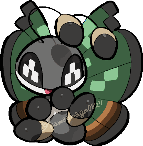 kawaanago, vivillon, vivillon (jungle), nintendo, pokemon, commentary request, lowres, animal focus, antennae, bug, chibi, chibi only, full body, gen 6 pokemon, insect wings, no humans, open mouth, pokemon (creature), pokemon focus, smile, solo, transparent background, twitter username, wings