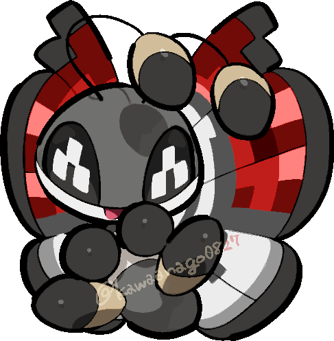kawaanago, vivillon, vivillon (poke ball), nintendo, pokemon, commentary request, lowres, animal focus, antennae, bug, chibi, chibi only, full body, gen 6 pokemon, insect wings, no humans, open mouth, pokemon (creature), pokemon focus, smile, solo, transparent background, twitter username, wings