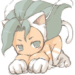 ojing oppa (o b s 00), felicia (darkstalkers), capcom, darkstalkers, lowres, animal ears, blue eyes, blue hair, cat ears, cat tail, chibi, matching hair/eyes, tail