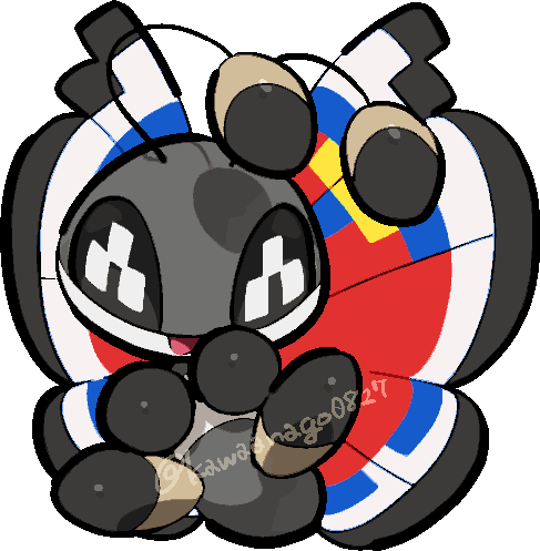 kawaanago, vivillon, vivillon (modern), nintendo, pokemon, commentary request, lowres, animal focus, antennae, bug, chibi, chibi only, full body, gen 6 pokemon, insect wings, no humans, open mouth, pokemon (creature), pokemon focus, smile, solo, transparent background, twitter username, wings