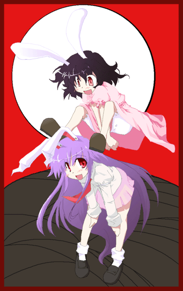 golden pe done, inaba tewi, reisen udongein inaba, touhou, 2girls, animal ears, female focus, multiple girls, necktie, rabbit ears, red necktie