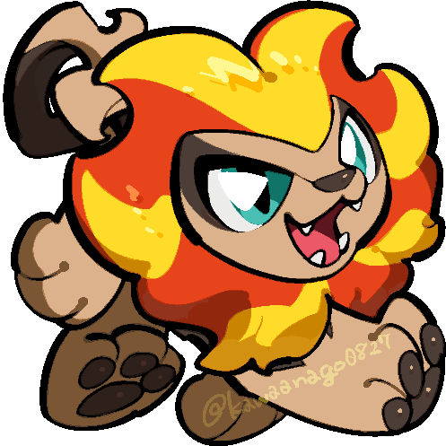 kawaanago, pyroar, pyroar (male), nintendo, pokemon, commentary request, lowres, animal focus, aqua eyes, chibi, chibi only, fangs, full body, gen 6 pokemon, no humans, open mouth, pokemon (creature), pokemon focus, solo, transparent background, twitter username