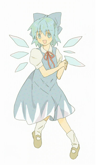 noise (hakusen), cirno, embodiment of scarlet devil, touhou, 1girl, bow, female focus, full body, solo