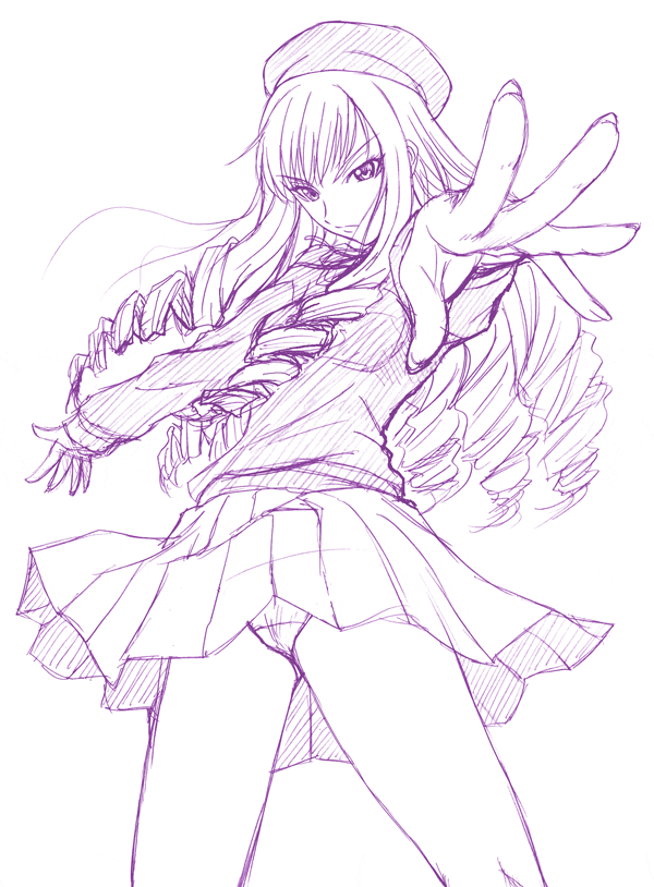 misnon the great, adilisia lenn mathers, rental magica, 00s, long hair, monochrome, panties, pantyshot, sketch, skirt, solo, underwear, upskirt