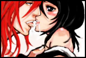 abarai renji, kuchiki rukia, bleach, lowres, 00s, kiss, saliva