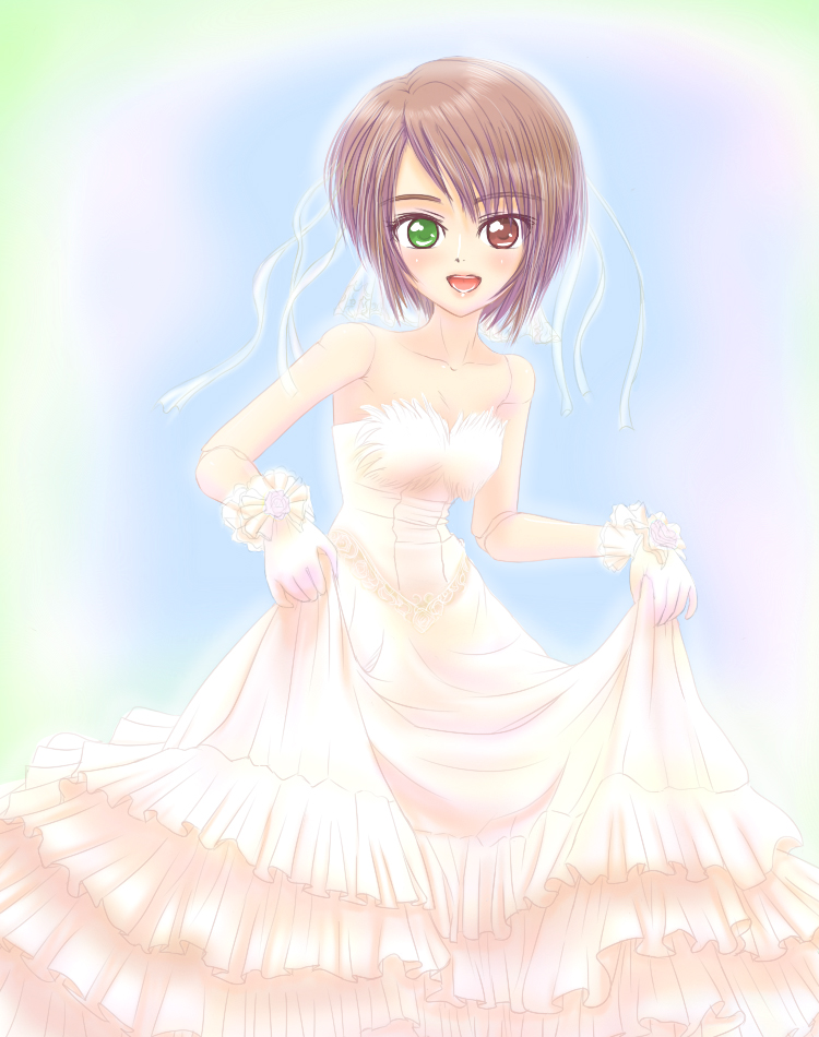 ishikkoro, souseiseki, rozen maiden, 00s, bride, dress, heterochromia, short hair, solo, wedding dress