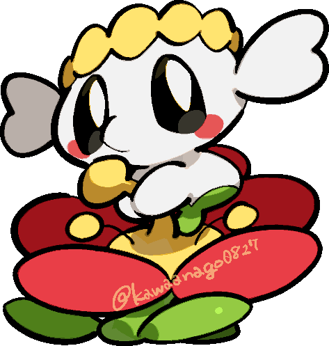 kawaanago, flabebe, flabebe (red flower), nintendo, pokemon, commentary request, lowres, blush, blush stickers, chibi, chibi only, flower, full body, gen 6 pokemon, no humans, pink flower, pokemon (creature), pokemon focus, solo, transparent background, twitter username