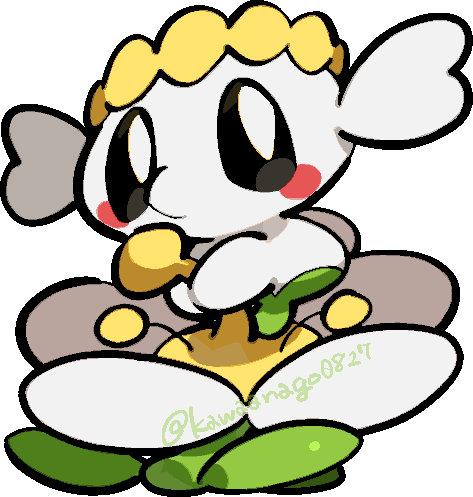 kawaanago, flabebe, flabebe (white flower), nintendo, pokemon, commentary request, lowres, blush, blush stickers, chibi, chibi only, flower, full body, gen 6 pokemon, no humans, pokemon (creature), pokemon focus, solo, transparent background, twitter username, white flower