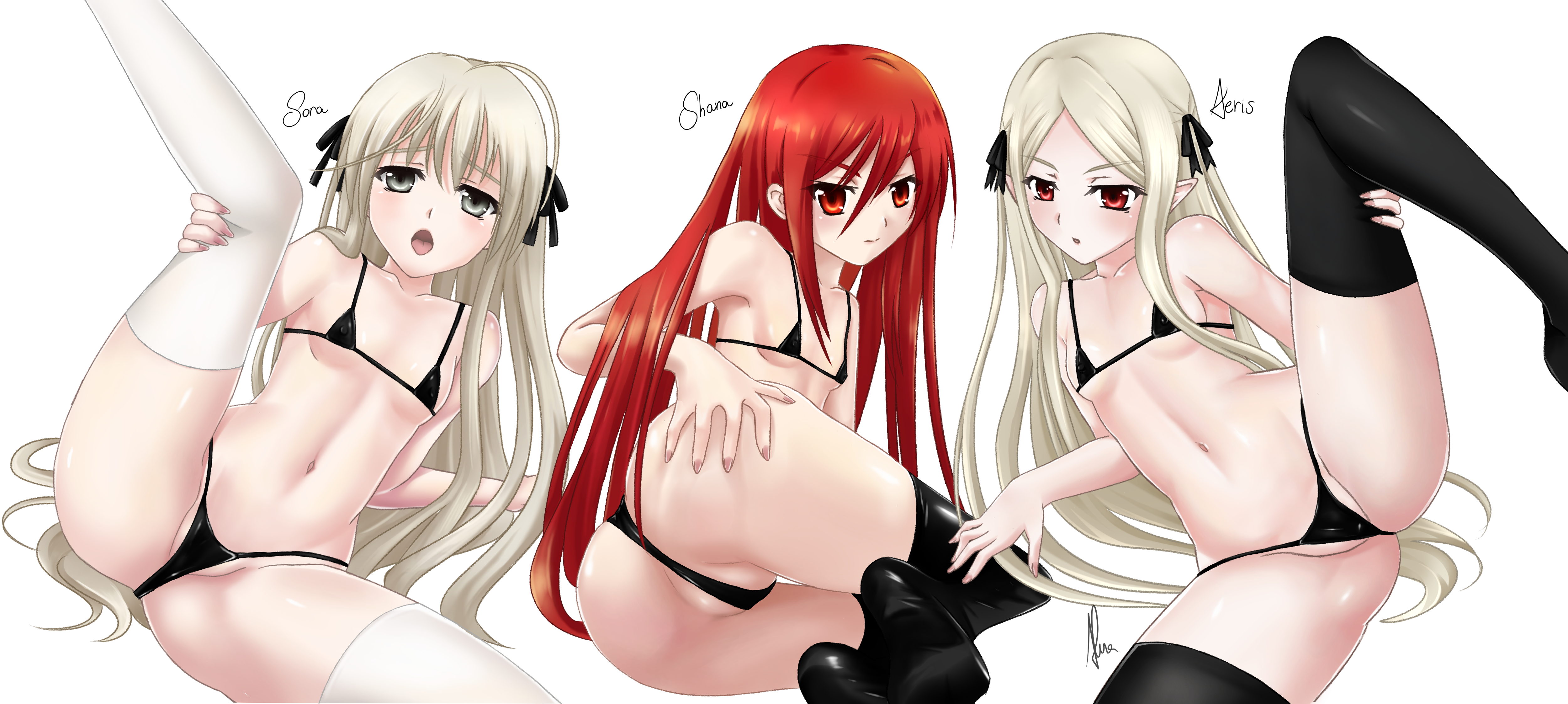 soliturnia, kasugano sora, shana, original, shakugan no shana, yosuga no sora, absurdres, highres, aeris eriethil, ass, blonde hair, flat chest, pointy ears, red eyes