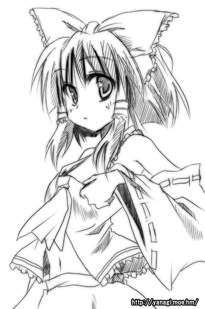 ryuuryuu, hakurei reimu, touhou, 1girl, female focus, greyscale, monochrome, solo