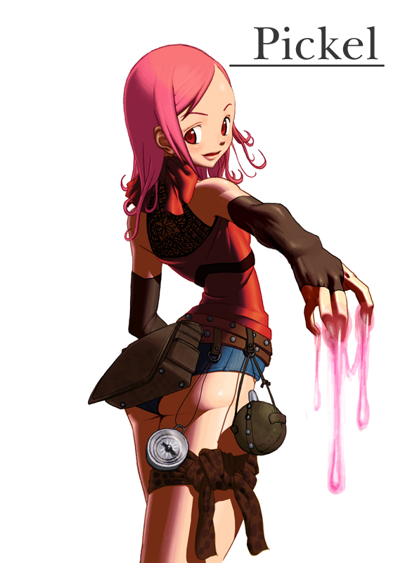 komairuka, original, ass, compass, magic, pink hair, red eyes, solo