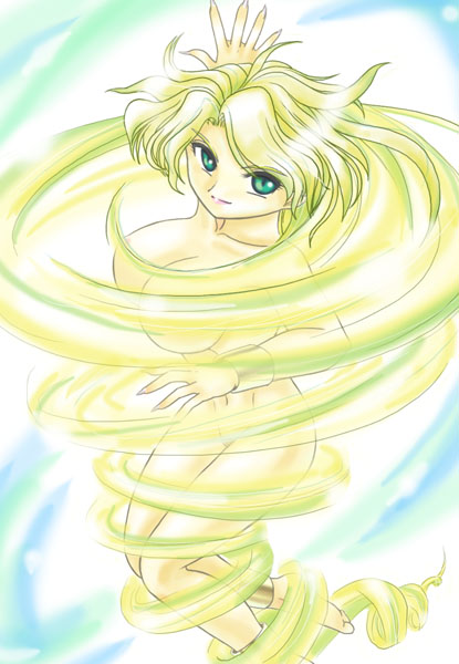 barbariccia, final fantasy, final fantasy iv, 1990s (style), 1girl, absurdly long hair, blonde hair, breasts, censored, convenient censoring, female focus, green eyes, hair censor, huge breasts, long hair, nude, retro artstyle, solo, very long hair
